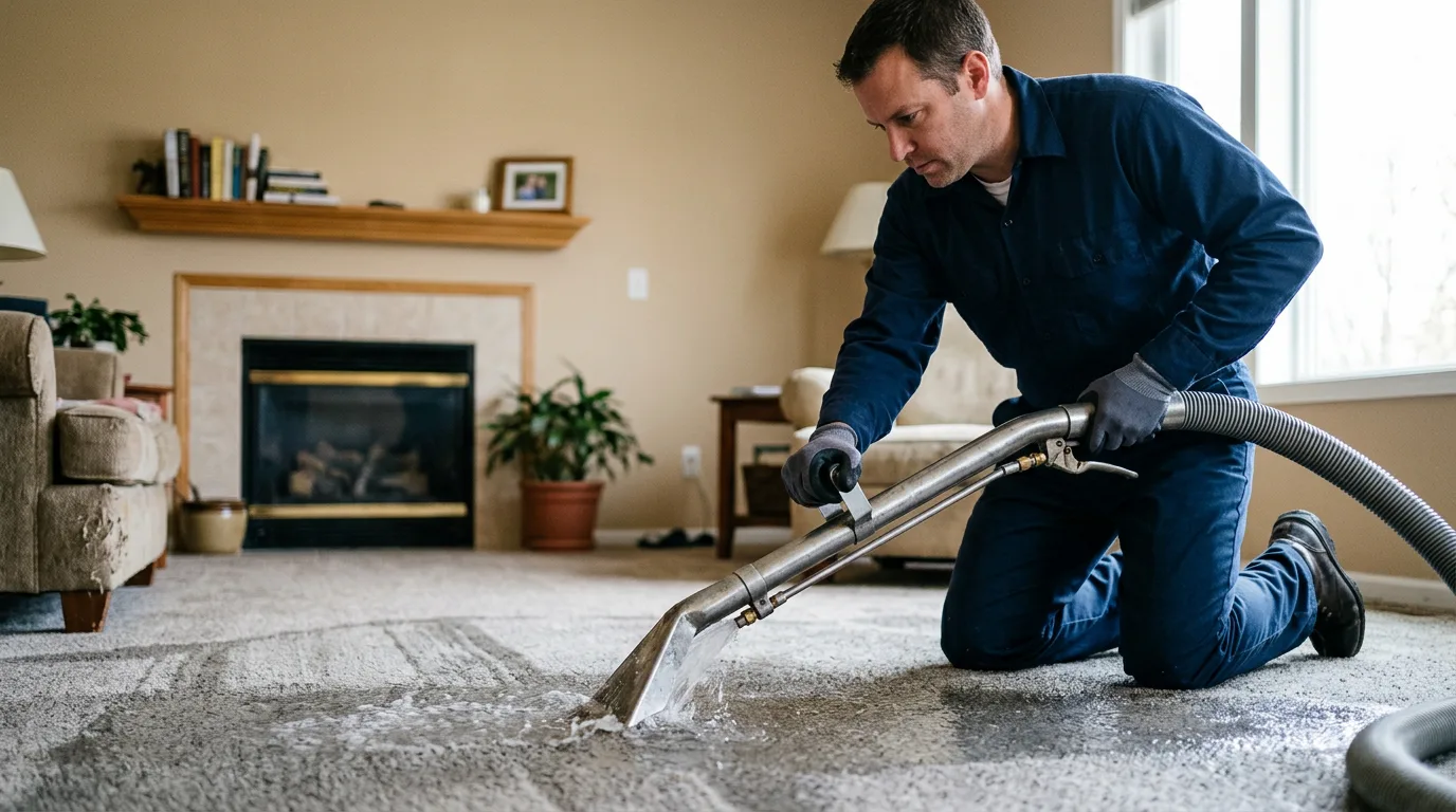 Water damage restoration technician working near Mound City, IL
